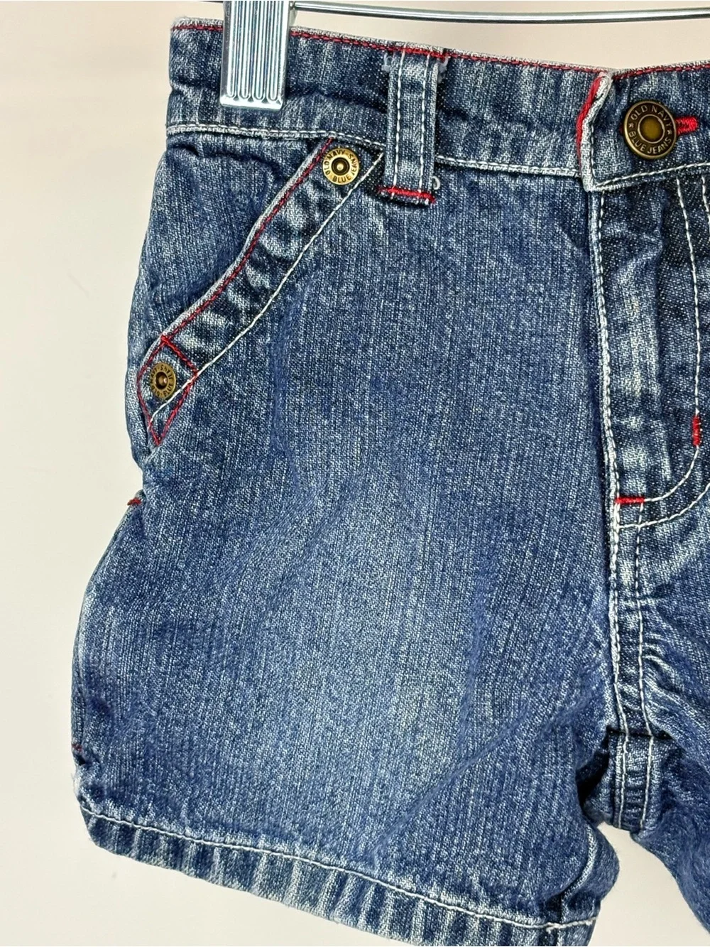 Old Navy Y2K  Blue Denim Kids Shorts with Red Trim Size 6m-12m